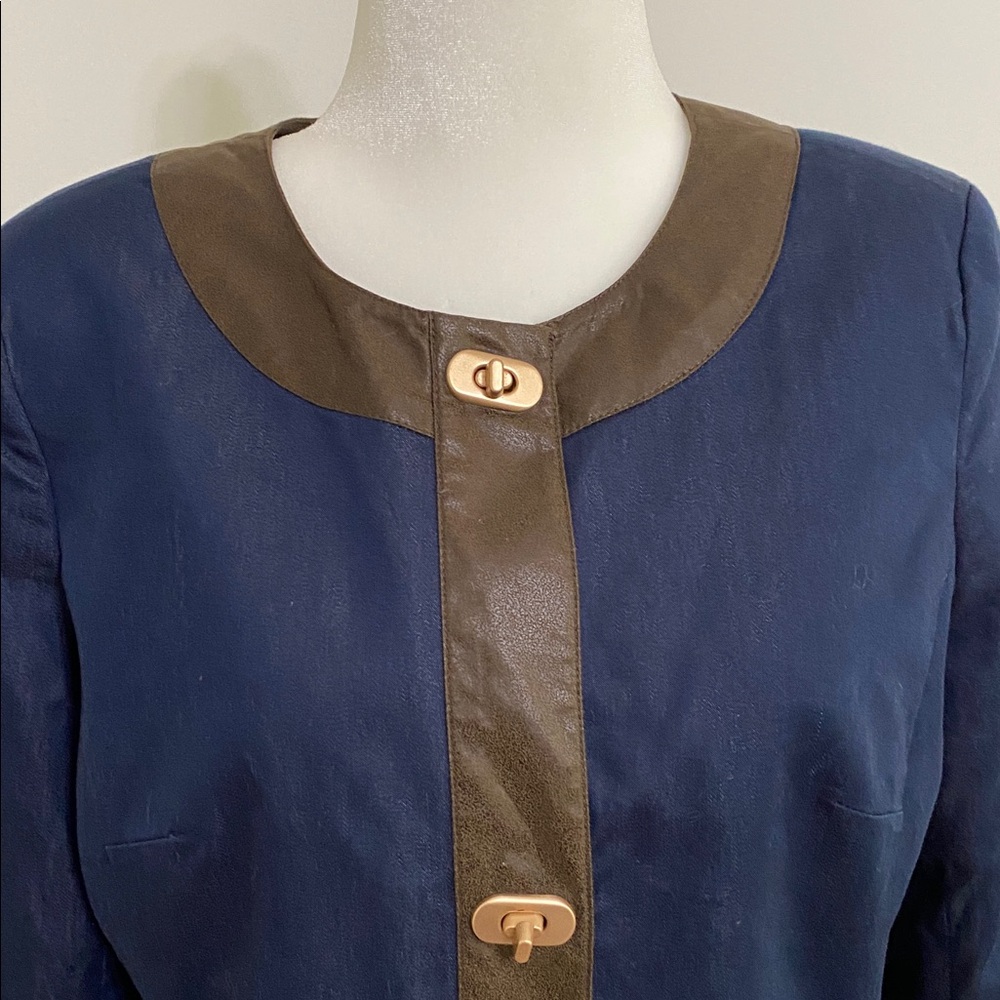 Denim Blazer with Brown Trim